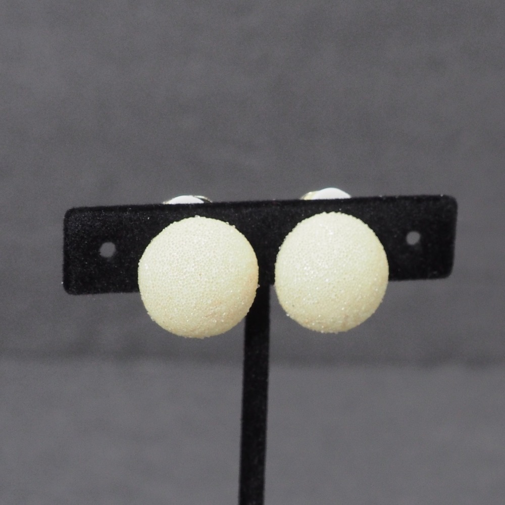 Vintage Danecraft Sugared Cream Domed Clip On Earrings Signed Mid Century Button